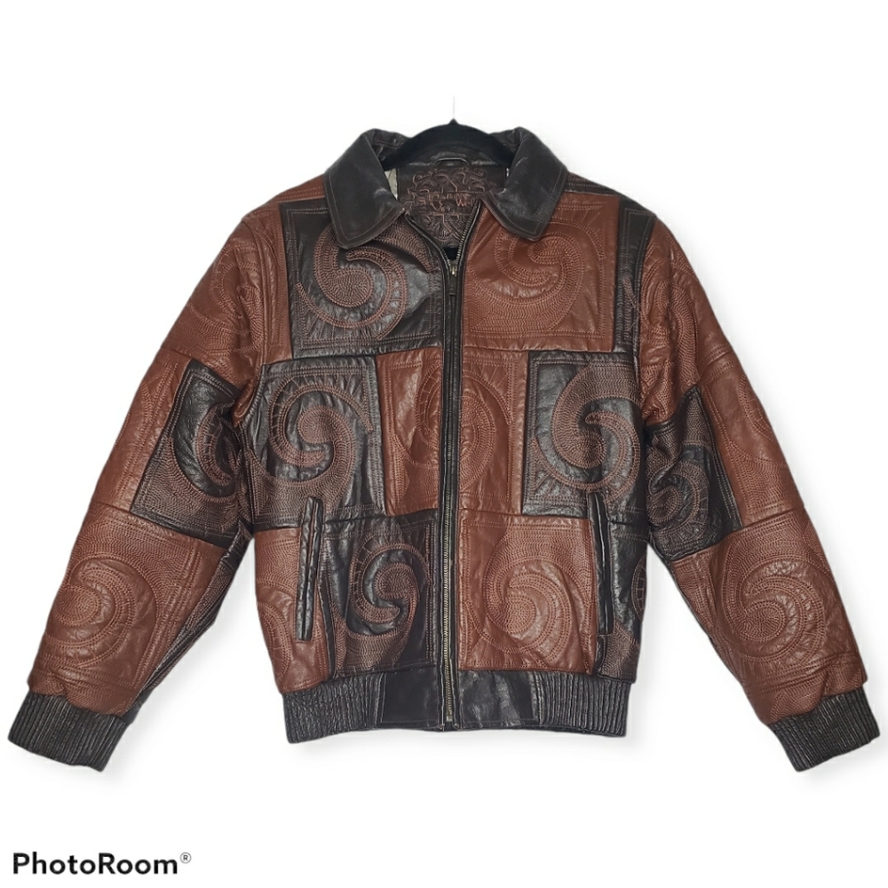 Bubble Well Women's Leather Embossed Fur Jacket Hoodie Medium